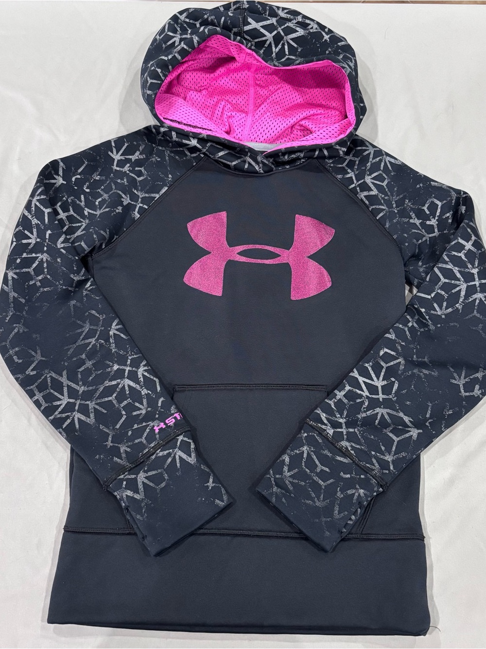 Under Armour Storm Girls YSM Small Hoodie Black Gray Pink Pullover Athletic